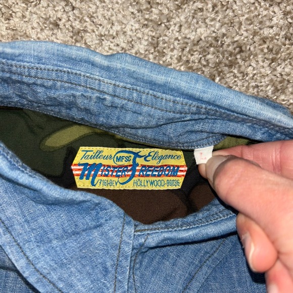 Mister Freedom Le Continental Chambray‎ Shirt Men Size Large Blue Button - Picture 3 of 7